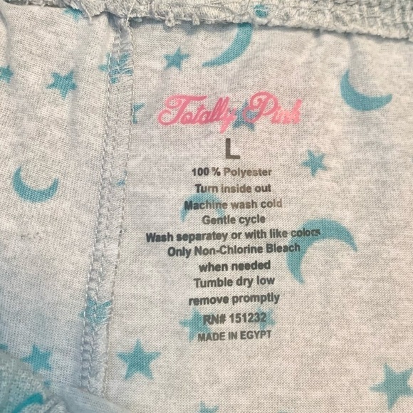 NWT Pajama Pants Large (Girls) Totally Pink Grey w/ Teal and White Moons Stars - Picture 8 of 10